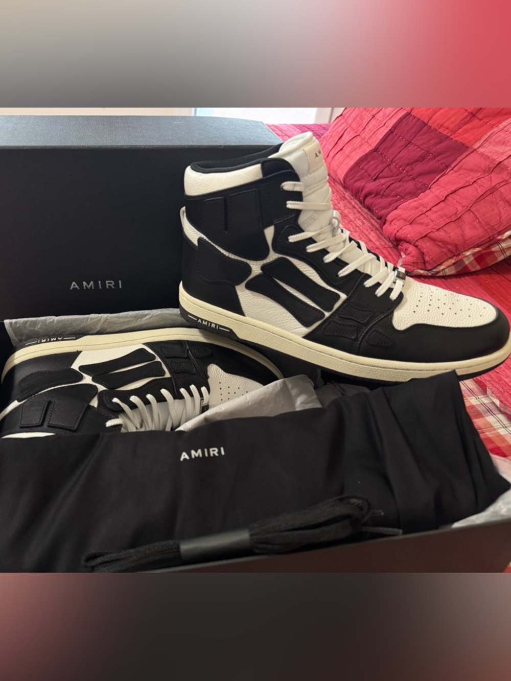 AMIRI Black and White High-Top Leather Sneakers